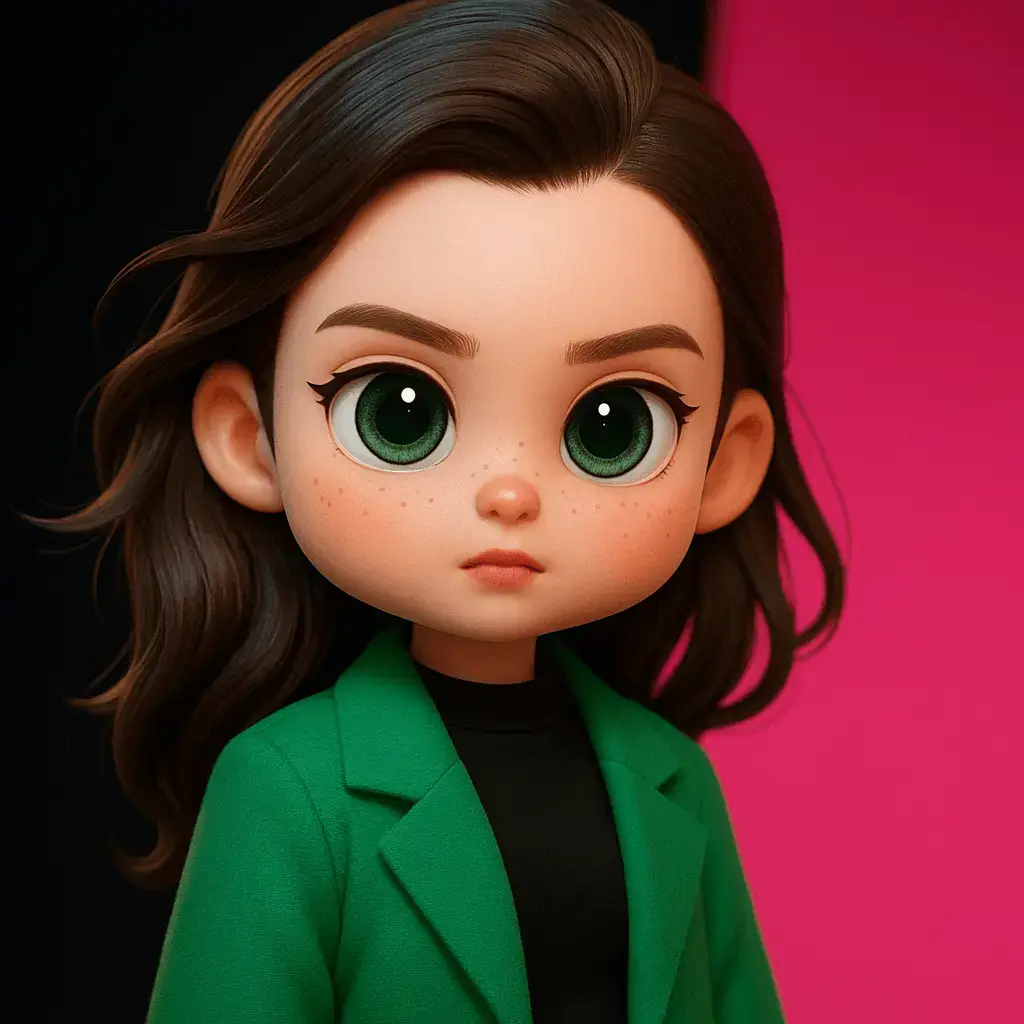 Cartoonized chibi version of woman in green blazer: Viddo AI image to image result