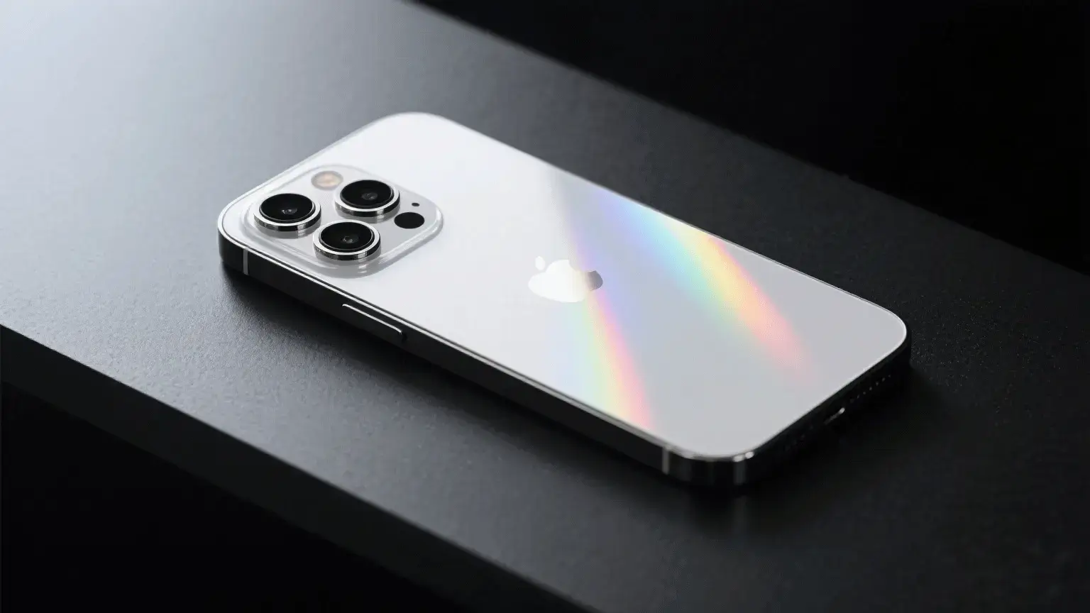 Silver iPhone with iridescent light: base image for Viddo AI image to image artwork