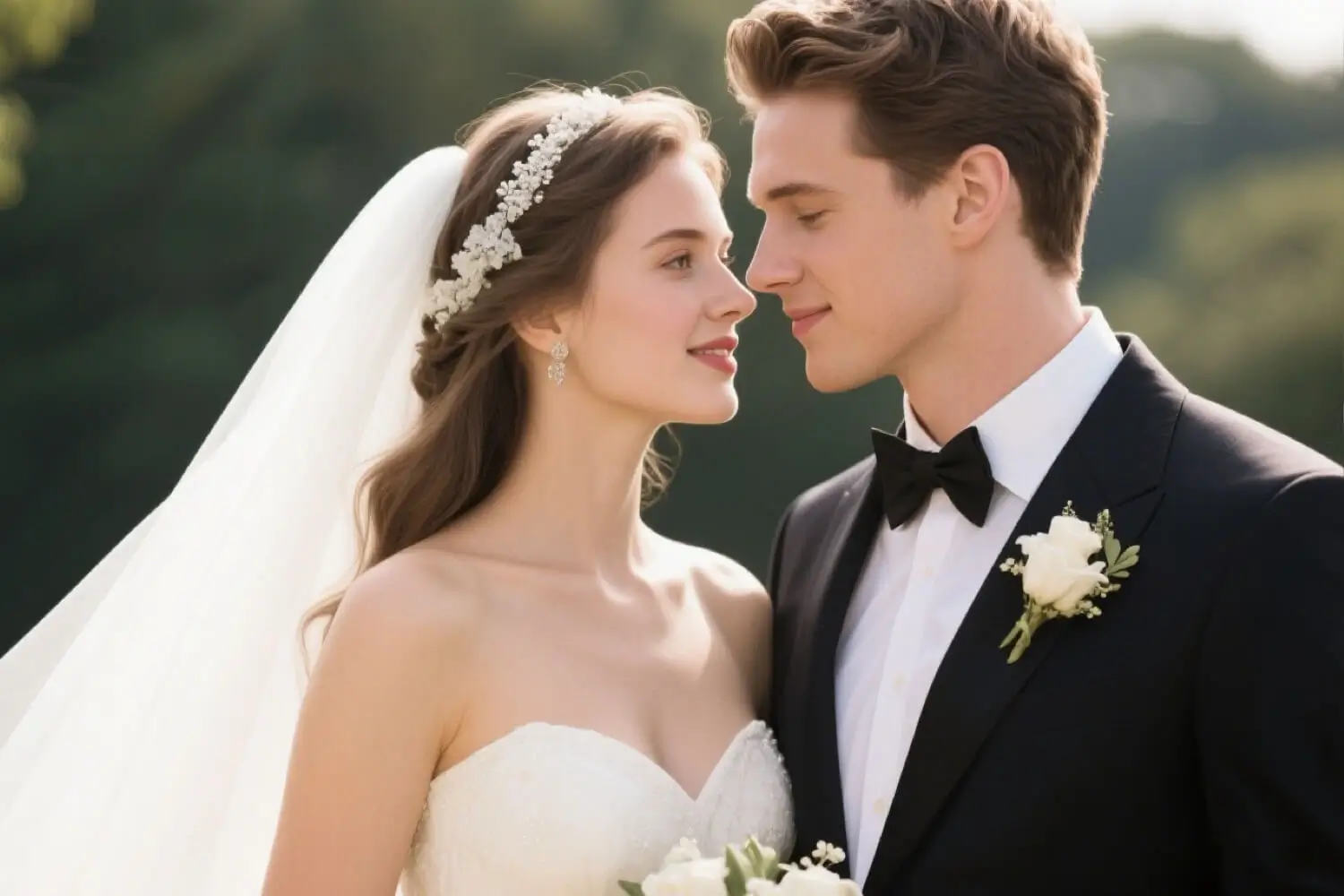 Bride and groom wedding portrait: source image for Viddo AI image to image generator