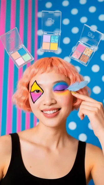 Colorful makeup with eyeshadow palettes: example for Viddo AI text-to-video generation