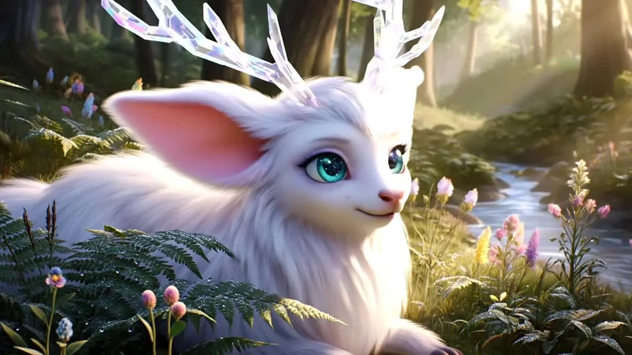 Fantasy white creature with crystal antlers: example for Viddo AI text-to-video generation