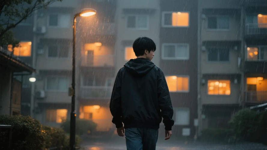 Man walking in rainy city at night: example video from Viddo AI text prompts